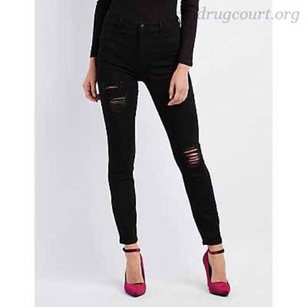 Black ripped high waisted skinny jeans